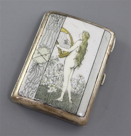 A late 19th/early 20th century Austro-Hungarian 900 standard silver and enamel cigarette case, 92mm.